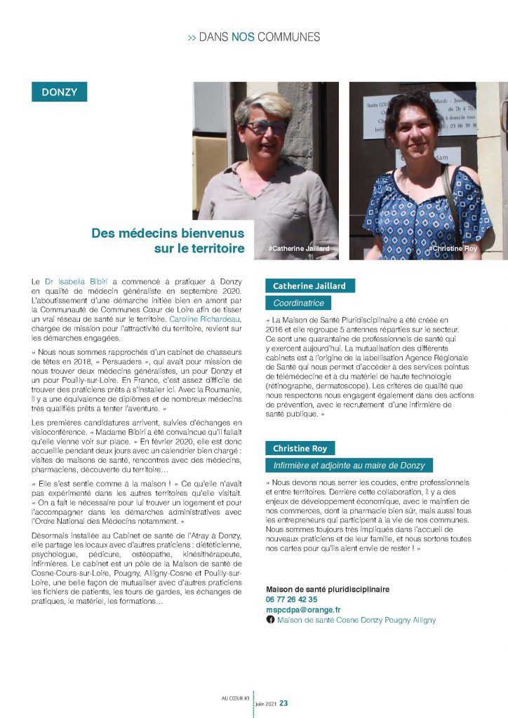 Des médecins bienvenus sur le territoire - extrait du magazine de juin 2021