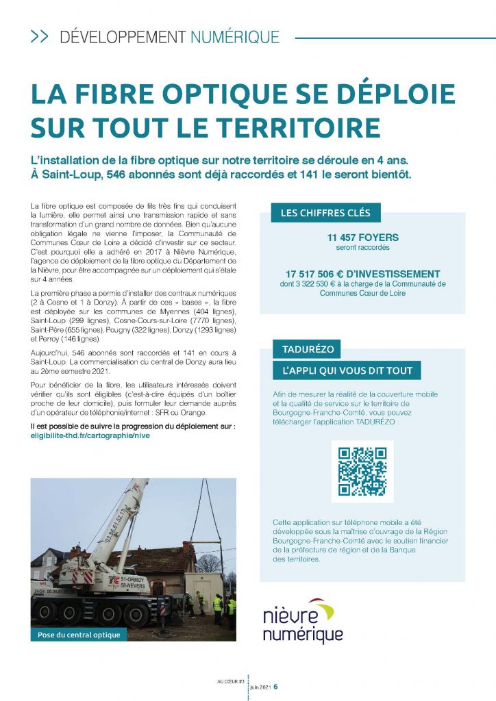 La fibre s'installe - extrait du magazine de juin 2021