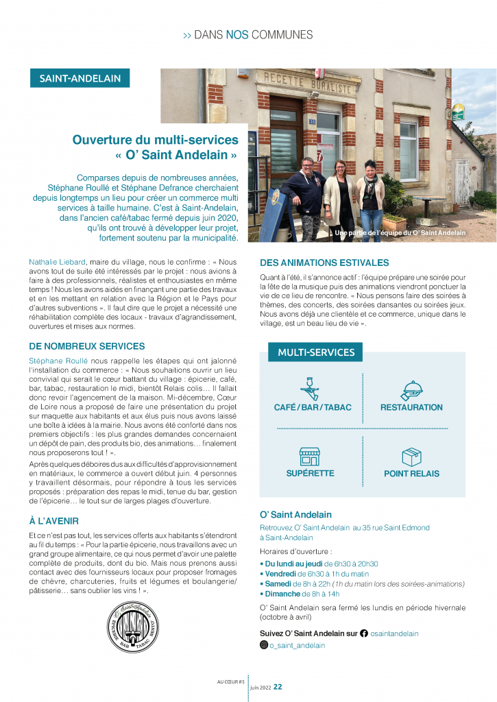 Ouverture du multi services "O Saint Andelain" - extrait du magazine de juin 2022