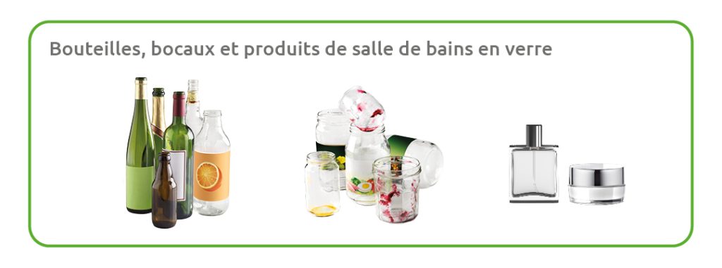 Bouteilles, bocaux et produits de salle de bains en verre sont à déposer dans la colonne de tri verte